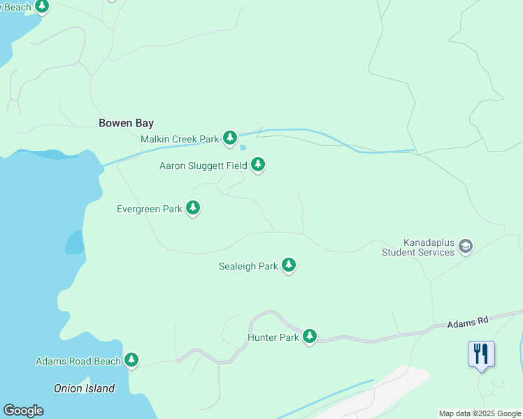 map of restaurants, bars, coffee shops, grocery stores, and more near Evergreen Lane in Bowen Island