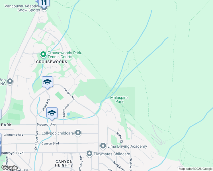 map of restaurants, bars, coffee shops, grocery stores, and more near Powerline Trail in North Vancouver