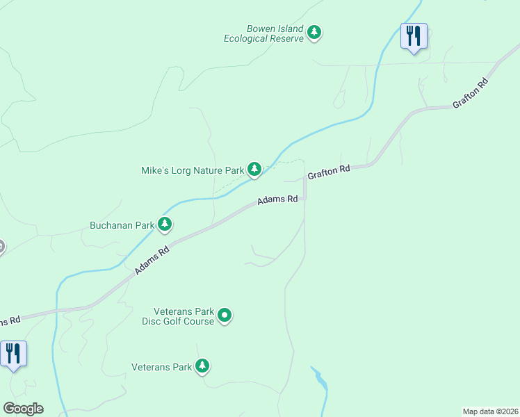 map of restaurants, bars, coffee shops, grocery stores, and more near 1177 Adams Road in Bowen Island