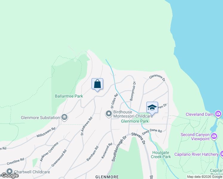 map of restaurants, bars, coffee shops, grocery stores, and more near 510 Saint Andrews Road in West Vancouver