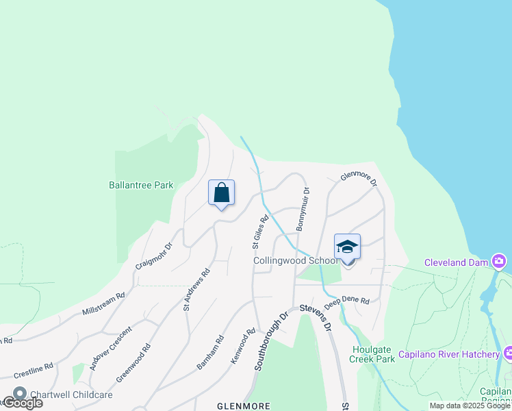 map of restaurants, bars, coffee shops, grocery stores, and more near 510 Saint Andrews Road in West Vancouver