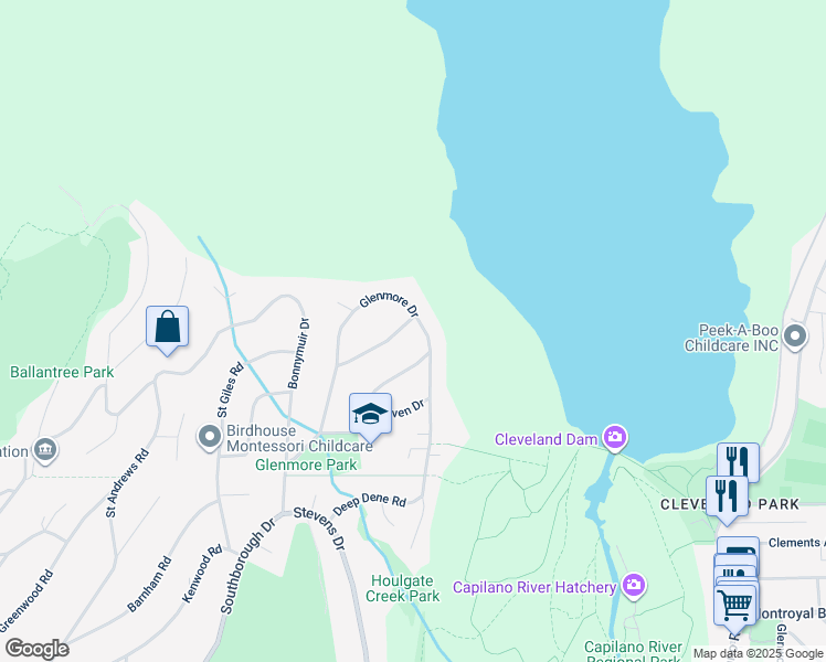 map of restaurants, bars, coffee shops, grocery stores, and more near 6 Laurie Crescent in West Vancouver