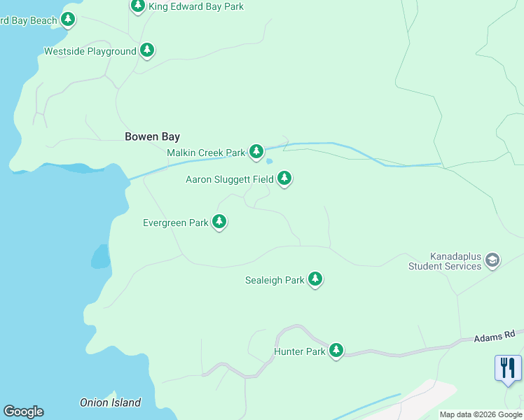 map of restaurants, bars, coffee shops, grocery stores, and more near Evergreen Lane in Bowen Island