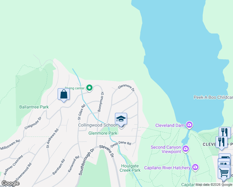 map of restaurants, bars, coffee shops, grocery stores, and more near 80 Glenmore Drive in West Vancouver