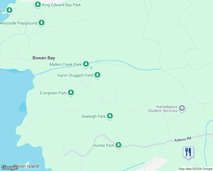 map of restaurants, bars, coffee shops, grocery stores, and more near 1570 Douglas Road in Bowen Island