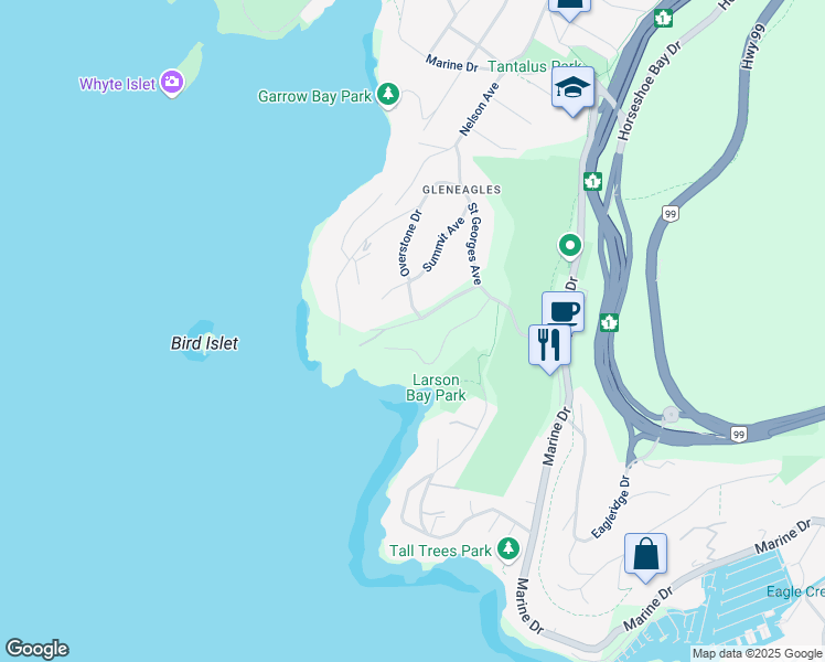 map of restaurants, bars, coffee shops, grocery stores, and more near 6186 Candia Place in West Vancouver