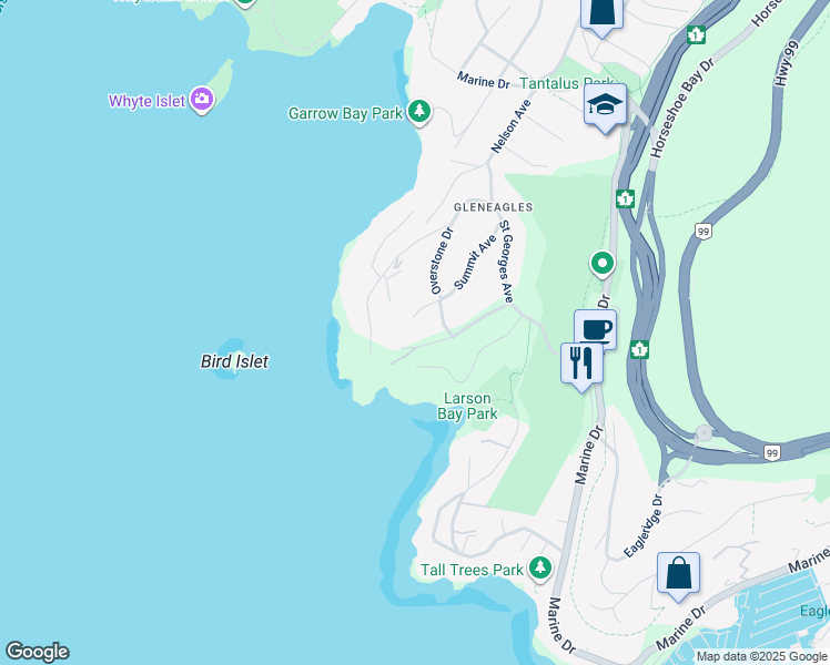 map of restaurants, bars, coffee shops, grocery stores, and more near 6208 Summit Place in West Vancouver