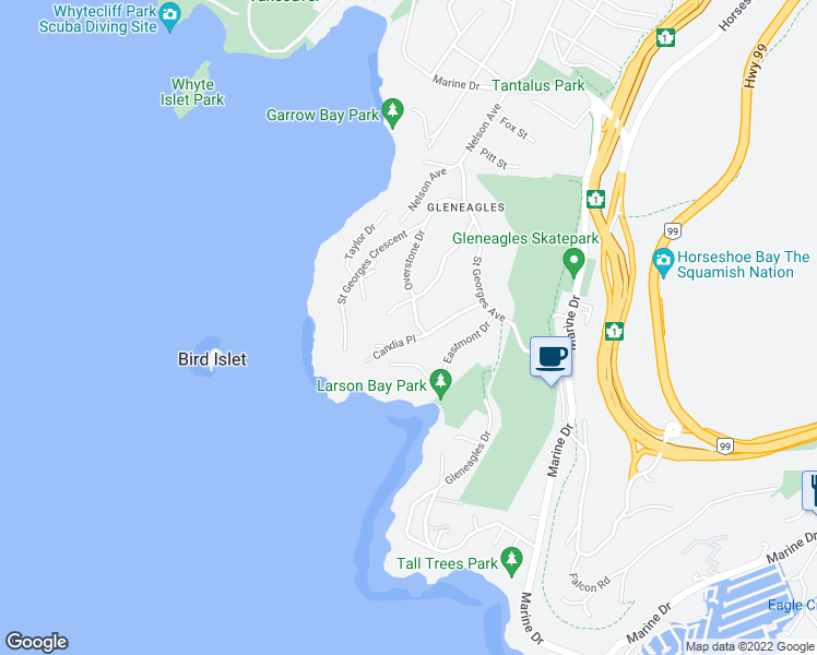 map of restaurants, bars, coffee shops, grocery stores, and more near 6215 Overstone Drive in West Vancouver