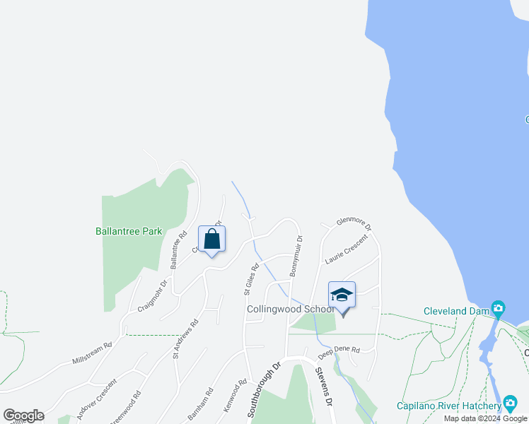 map of restaurants, bars, coffee shops, grocery stores, and more near 58 Bonnymuir Place in West Vancouver
