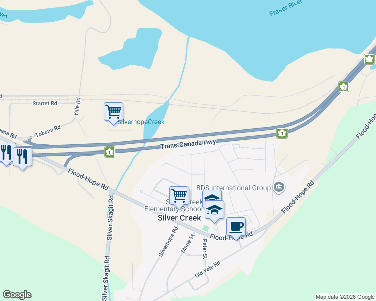 map of restaurants, bars, coffee shops, grocery stores, and more near 20143 Silverview Road in Hope