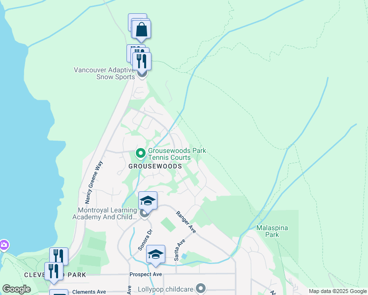 map of restaurants, bars, coffee shops, grocery stores, and more near 5651 Eagle Court in North Vancouver