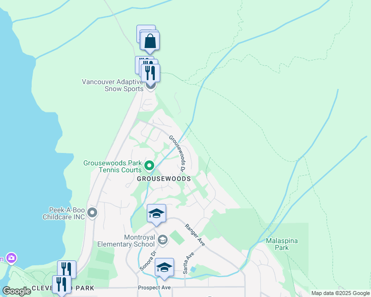 map of restaurants, bars, coffee shops, grocery stores, and more near 5651 Eagle Court in North Vancouver