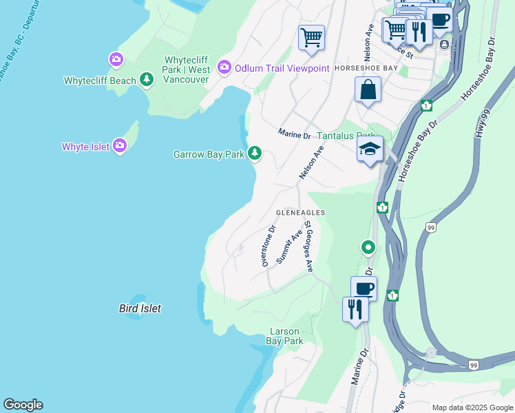 map of restaurants, bars, coffee shops, grocery stores, and more near Esplanade West in Vancouver