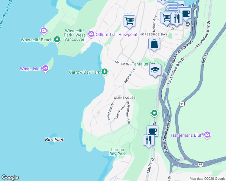 map of restaurants, bars, coffee shops, grocery stores, and more near Esplanade West in Vancouver