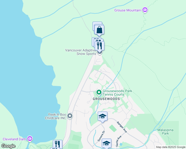 map of restaurants, bars, coffee shops, grocery stores, and more near in North Vancouver