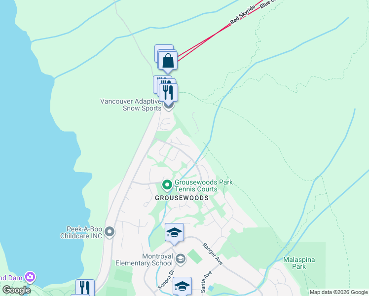 map of restaurants, bars, coffee shops, grocery stores, and more near in North Vancouver