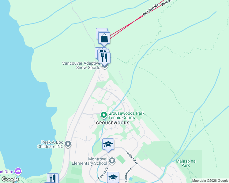 map of restaurants, bars, coffee shops, grocery stores, and more near 5709 Owl Court in North Vancouver