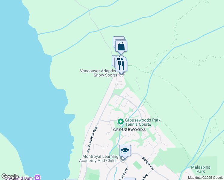 map of restaurants, bars, coffee shops, grocery stores, and more near 5825 Nancy Greene Way in North Vancouver