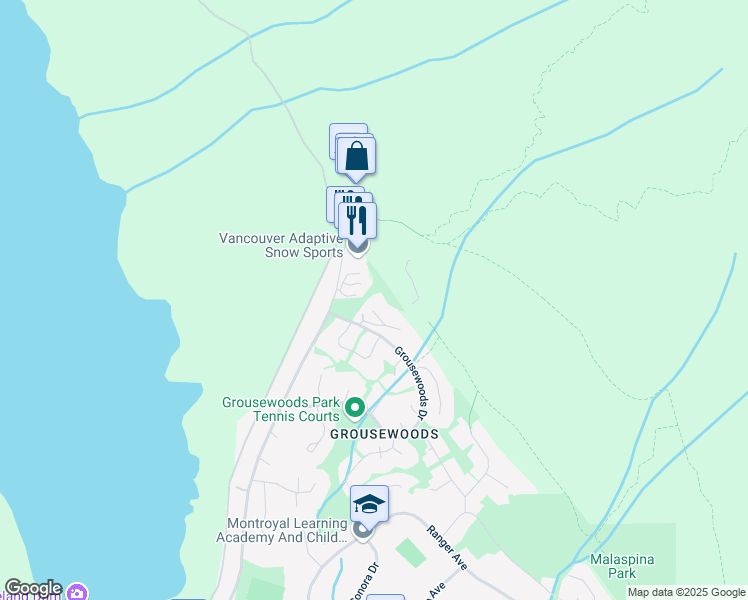 map of restaurants, bars, coffee shops, grocery stores, and more near 5730 Owl Court in North Vancouver