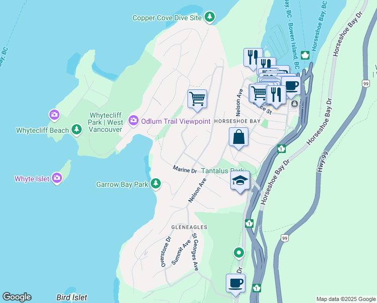 map of restaurants, bars, coffee shops, grocery stores, and more near 6410 Imperial Avenue in West Vancouver
