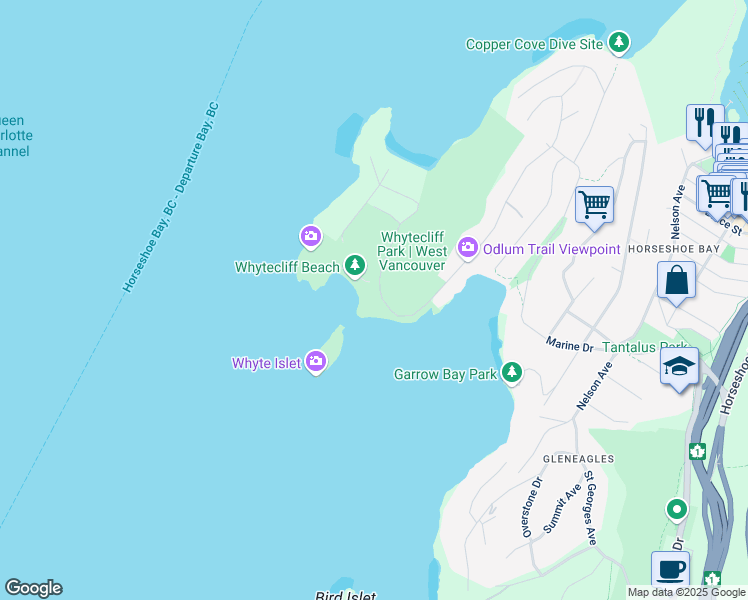 map of restaurants, bars, coffee shops, grocery stores, and more near 7102 Marine Drive in West Vancouver