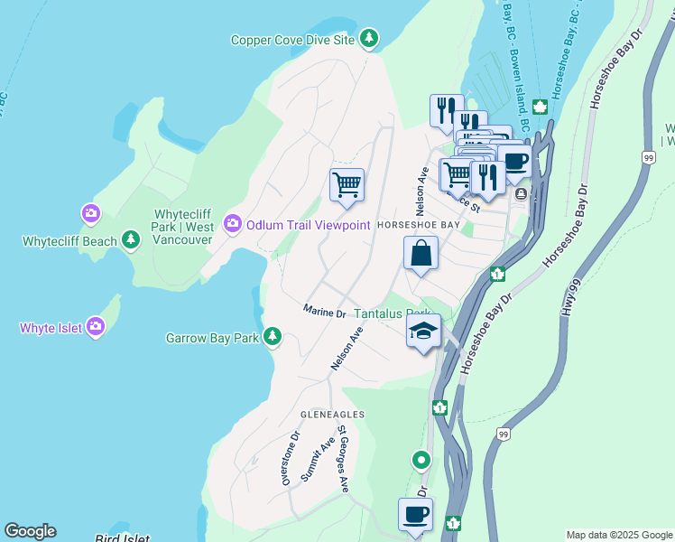 map of restaurants, bars, coffee shops, grocery stores, and more near 6414 Imperial Avenue in West Vancouver
