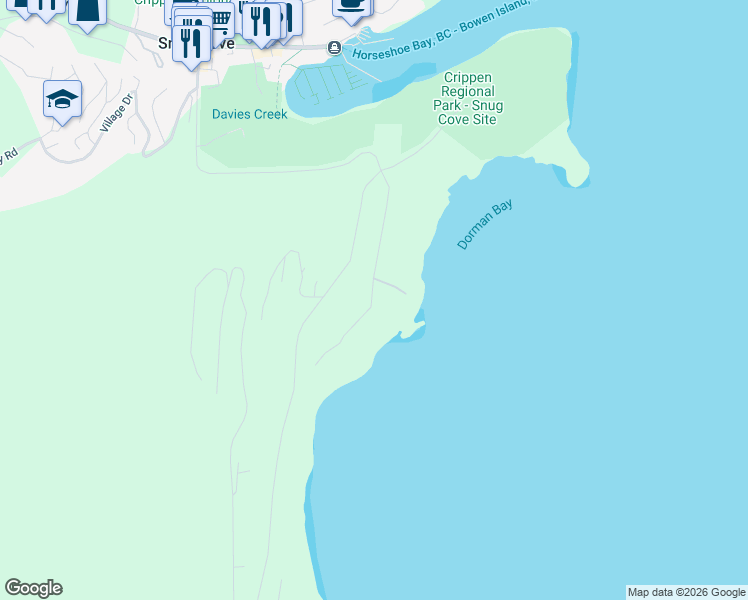map of restaurants, bars, coffee shops, grocery stores, and more near 835 Hummingbird Lane in Bowen Island
