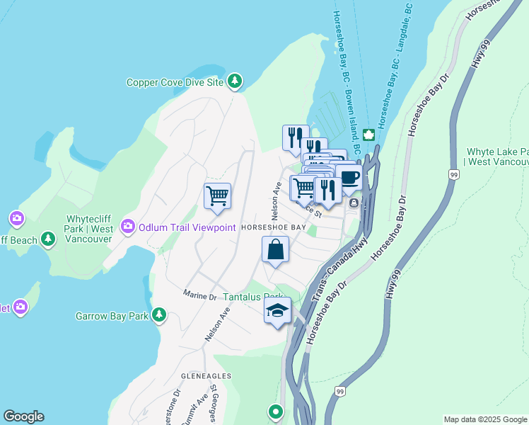 map of restaurants, bars, coffee shops, grocery stores, and more near 6524 Wellington Place in West Vancouver