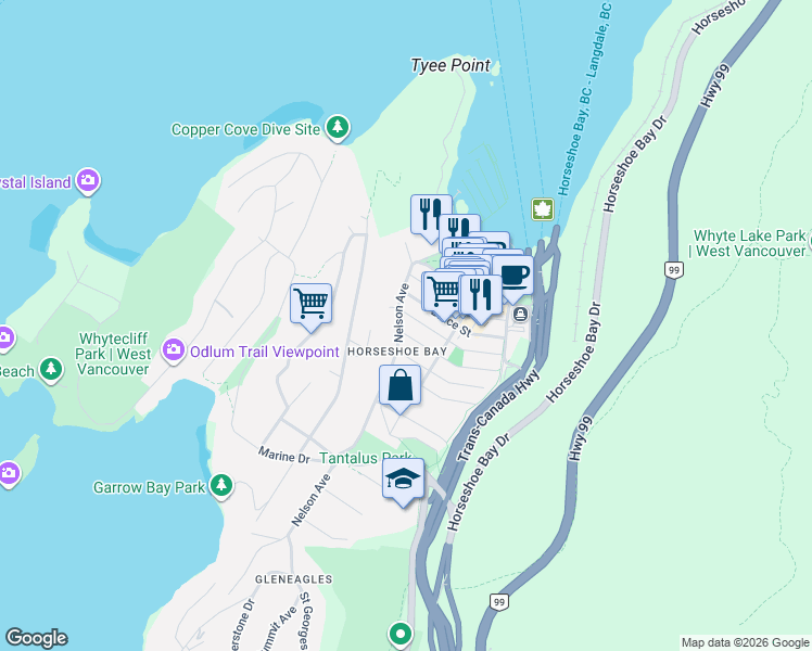 map of restaurants, bars, coffee shops, grocery stores, and more near in Vancouver