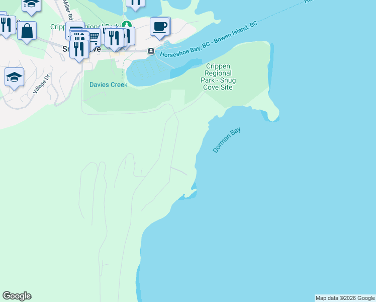 map of restaurants, bars, coffee shops, grocery stores, and more near 867 Hummingbird Lane in Bowen Island