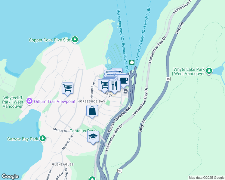 map of restaurants, bars, coffee shops, grocery stores, and more near 6688 Royal Avenue in West Vancouver