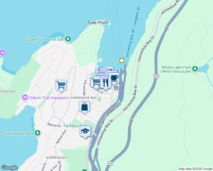 map of restaurants, bars, coffee shops, grocery stores, and more near in Vancouver