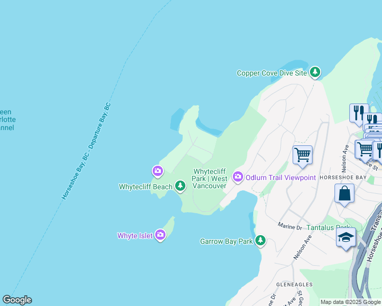 map of restaurants, bars, coffee shops, grocery stores, and more near 7195 Rockland Wynd in West Vancouver