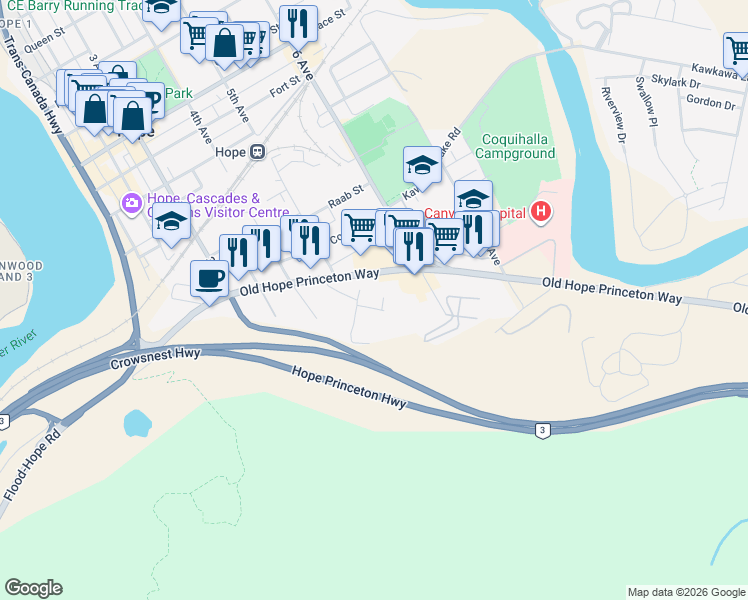 map of restaurants, bars, coffee shops, grocery stores, and more near 1275 Scott Drive in Hope