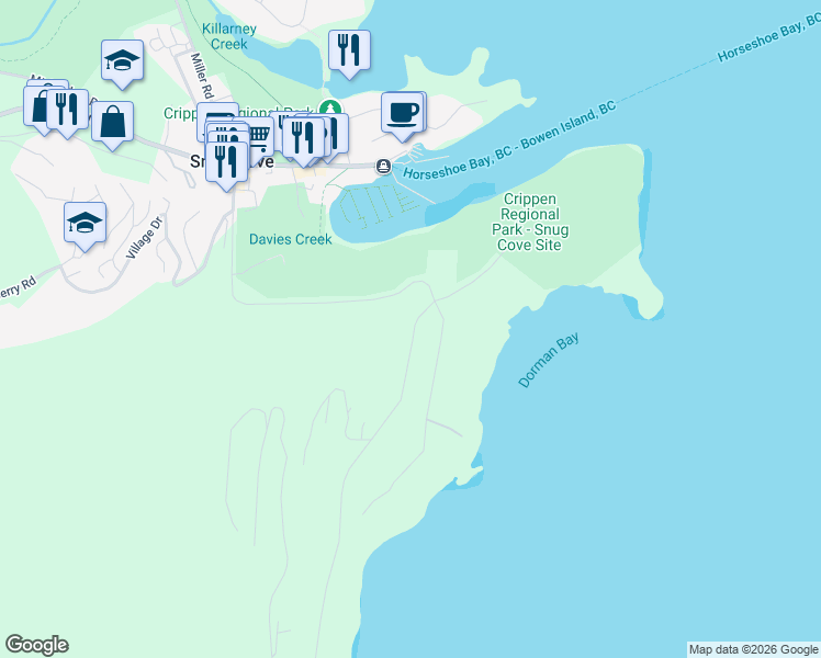 map of restaurants, bars, coffee shops, grocery stores, and more near 904 Taylor Road in Bowen Island