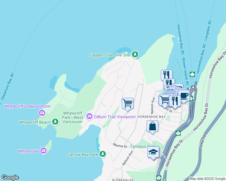 map of restaurants, bars, coffee shops, grocery stores, and more near 6783 Dufferin Avenue in West Vancouver