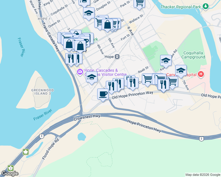 map of restaurants, bars, coffee shops, grocery stores, and more near 1120 Nelson Avenue in Hope
