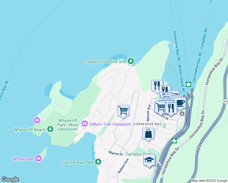 map of restaurants, bars, coffee shops, grocery stores, and more near 6810 Hycroft Road in West Vancouver