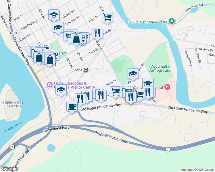 map of restaurants, bars, coffee shops, grocery stores, and more near 539 Corbett Street in Hope