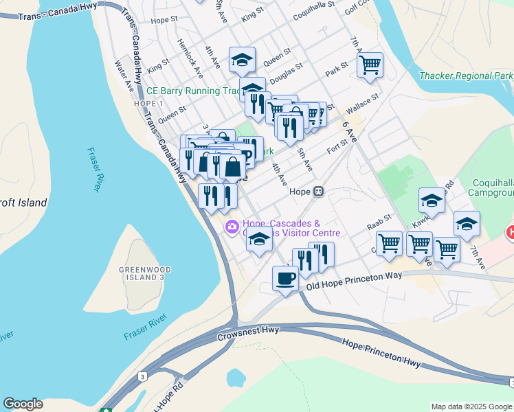 map of restaurants, bars, coffee shops, grocery stores, and more near 325 Hudson Bay Street in Hope