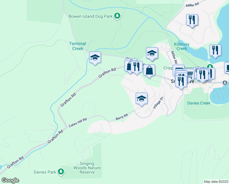 map of restaurants, bars, coffee shops, grocery stores, and more near 576 Cates Hill Road in Bowen Island