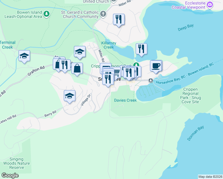 map of restaurants, bars, coffee shops, grocery stores, and more near 987 Dorman Road in Bowen Island
