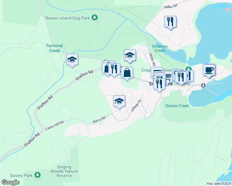 map of restaurants, bars, coffee shops, grocery stores, and more near 897 Rivendell Drive in Bowen Island