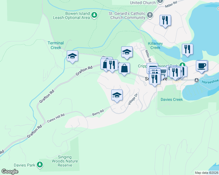 map of restaurants, bars, coffee shops, grocery stores, and more near 897 Rivendell Drive in Bowen Island