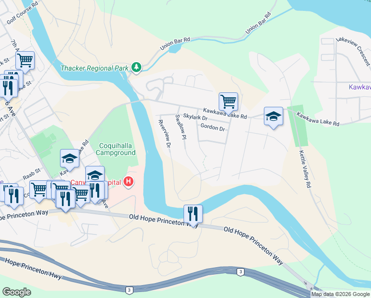 map of restaurants, bars, coffee shops, grocery stores, and more near 21002 Swallow Place in Hope