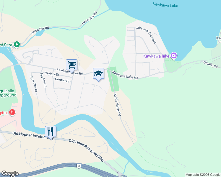 map of restaurants, bars, coffee shops, grocery stores, and more near 21035 Kettle Valley Road in Hope