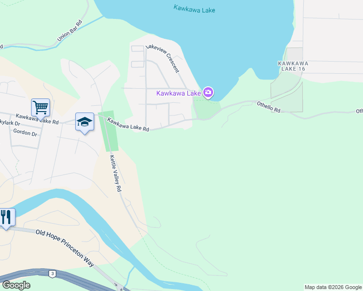 map of restaurants, bars, coffee shops, grocery stores, and more near 66026 Kawkawa Lake Road in Hope