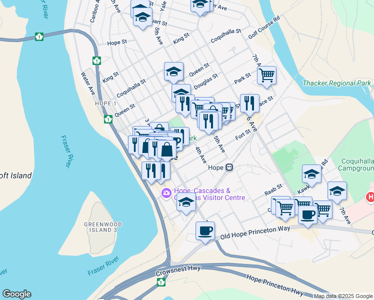 map of restaurants, bars, coffee shops, grocery stores, and more near 376 Wallace Street in Hope