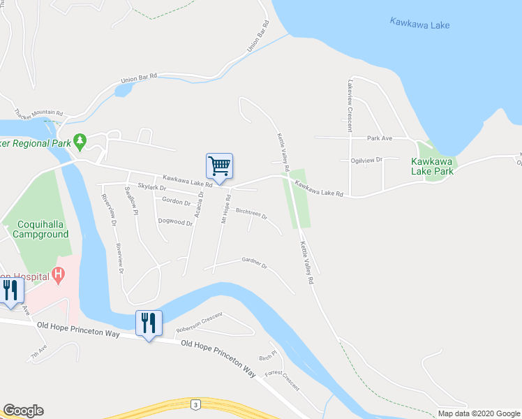 map of restaurants, bars, coffee shops, grocery stores, and more near 65721 Birchtrees Drive in Hope