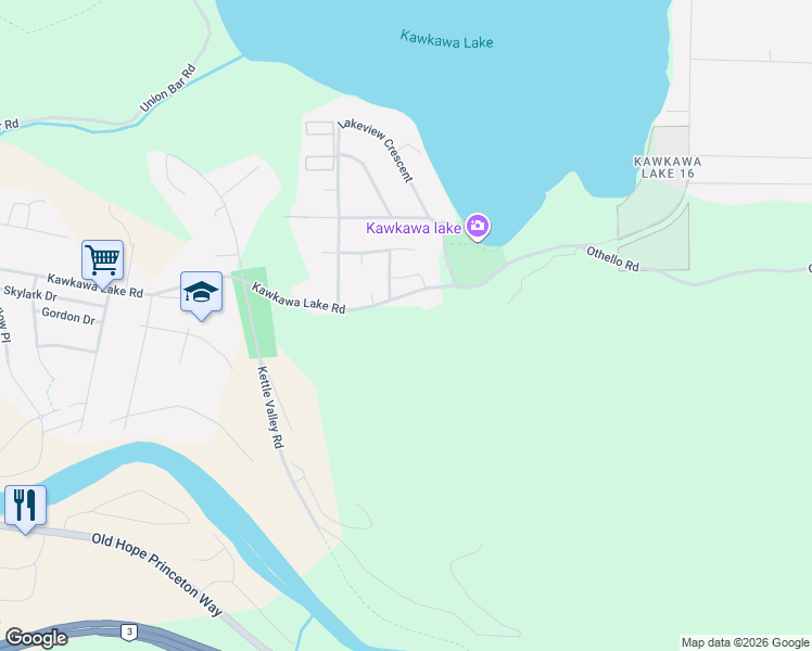 map of restaurants, bars, coffee shops, grocery stores, and more near 66026 Kawkawa Lake Road in Hope